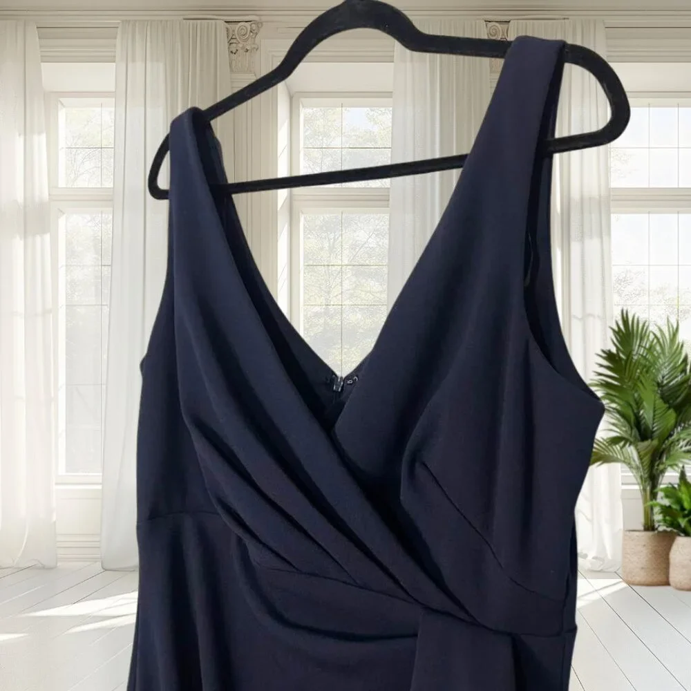 Betsy & Adam Navy Blue Ruffle High-Low Gown Size 14 NWT | Elegant Formal Dress - Picture 7 of 15